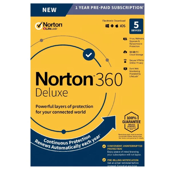 Norton 360 Deluxe | 5-Device Protection | 1-Year Global Key